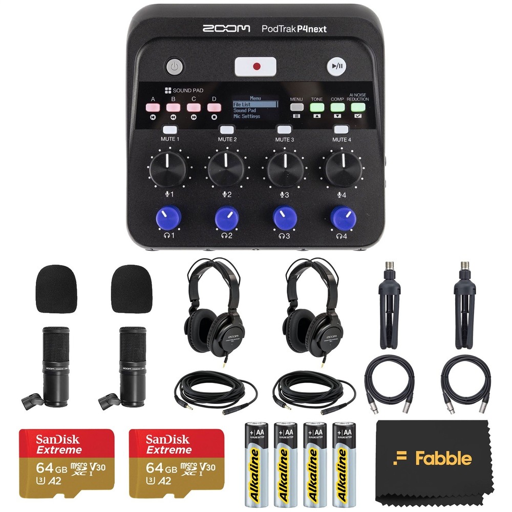 Zoom PodTrak P4next Podcast Recorder Bundle
