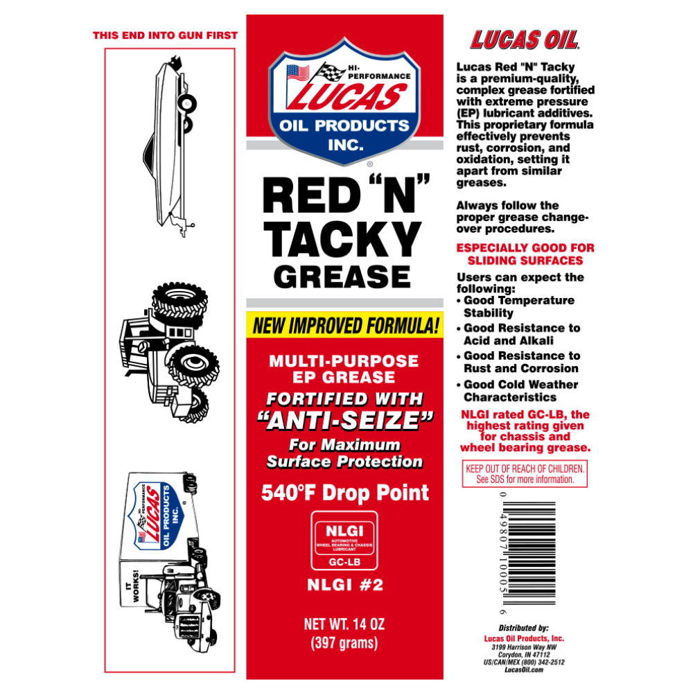 Lucas Oil 10005-30 Red "N" Tacky Grease 14-ounce 540°F Drop Point (Pack of 10)