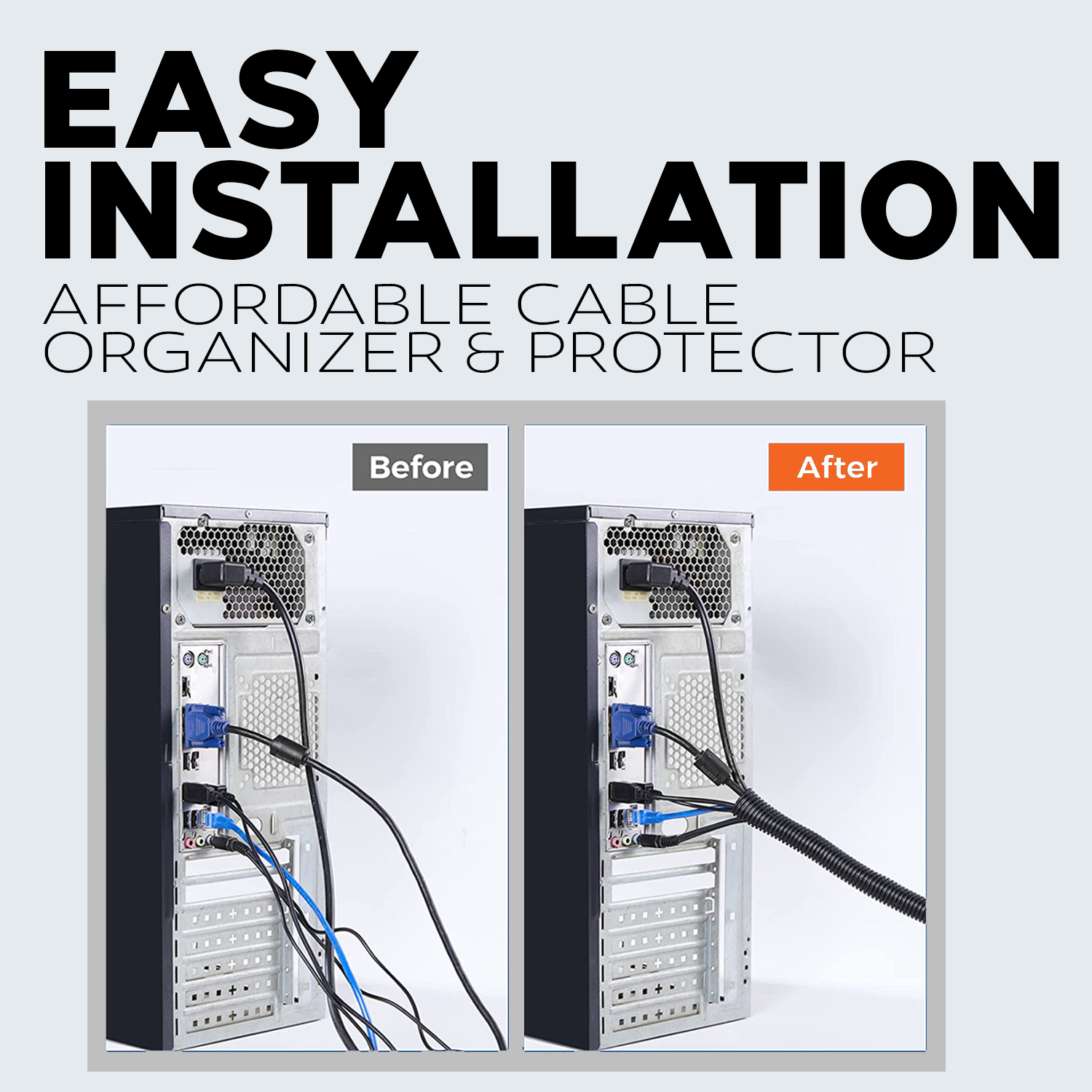 1.5" x 10' Black Split Loom Tubing Wire & Hose Cover Polyethylene Audio Video