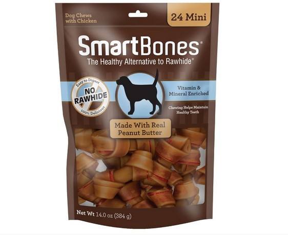 SmartBones Mini Chews With Real Peanut Butter 24 Count