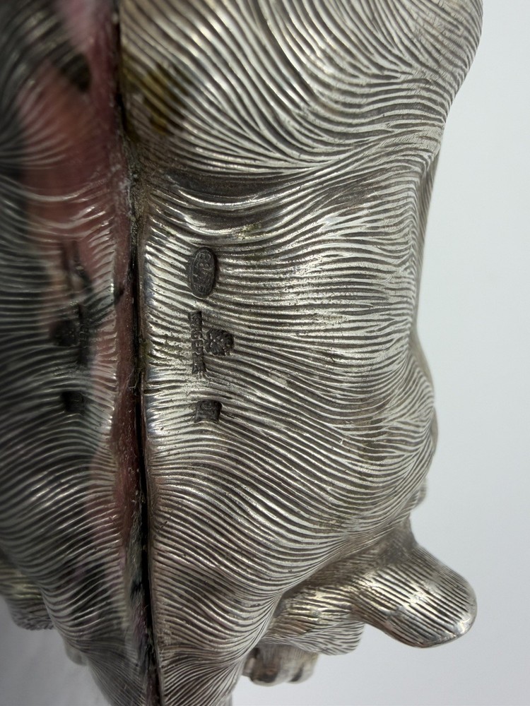 RUSSIAN STYLE SILVER BEAR ON RHODONITE BASE FIGURINE, 88 silver