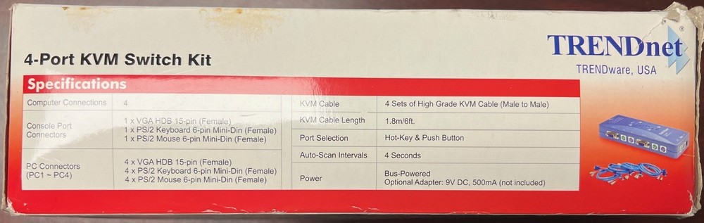 TRENDnet TK-400 4-Port KVM Switch Kit 1 Pc
