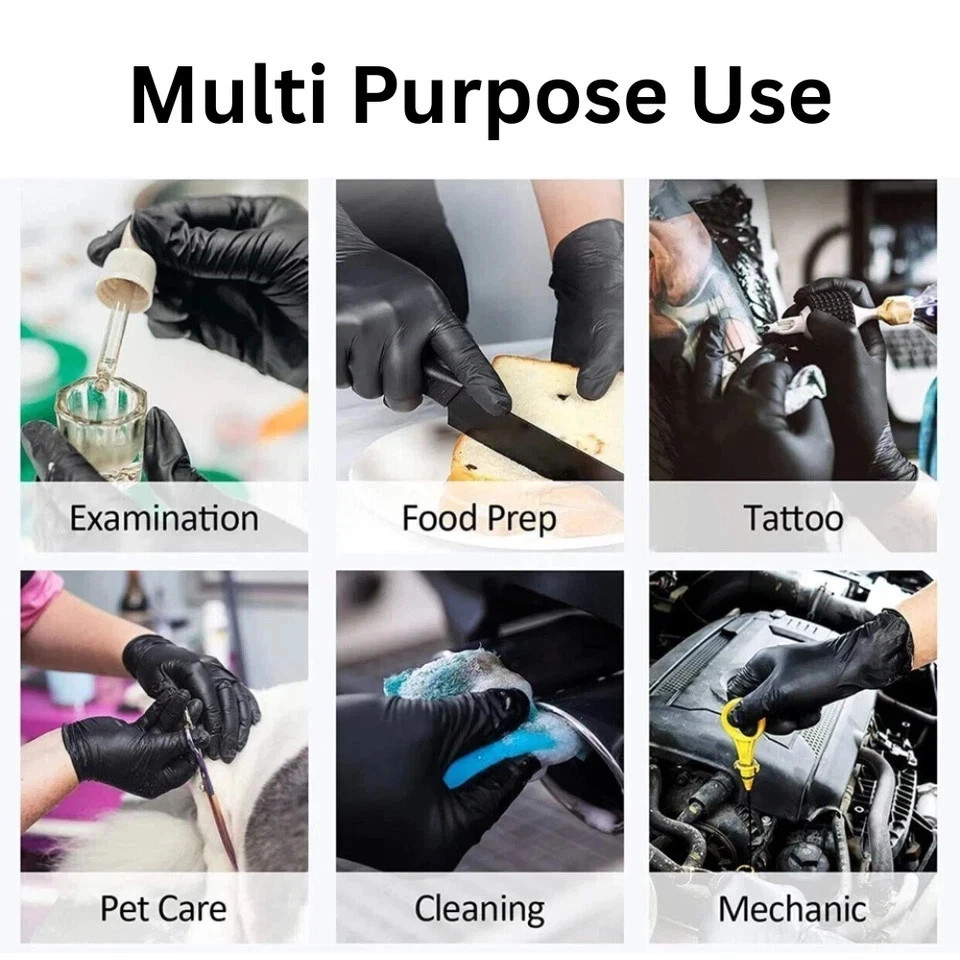 6 Mil Black Nitrile Gloves Heavy Duty Powder-Free Latex-Free New 100 / 1000