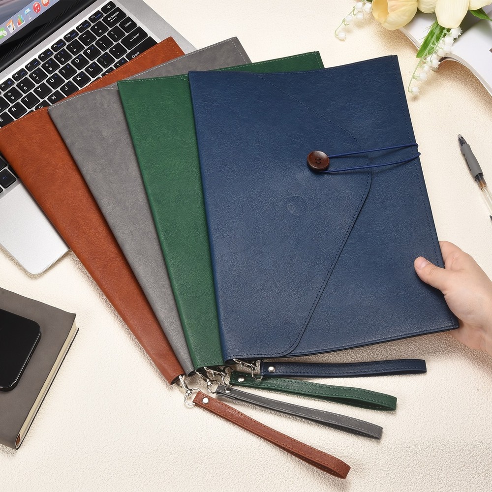 PU Leather A4 File Folder, Waterproof Envelope Holder with Handle, Blue