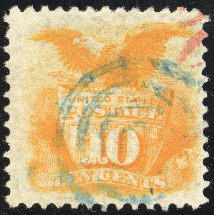 US Stamps # 116 Used VF Deep Color Blue And Red Cancels Scott Value $175.00