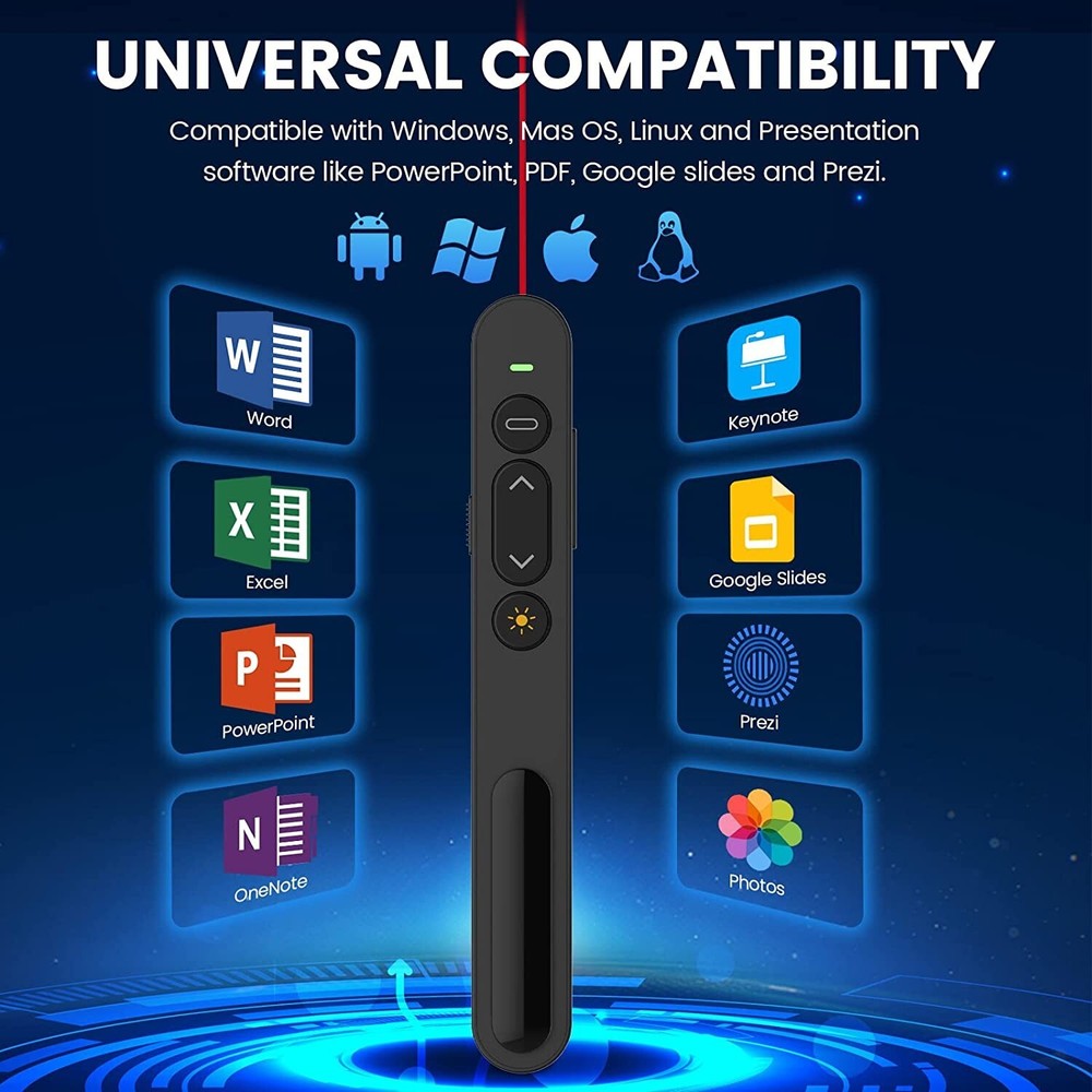 Wireless Presenter - 2.4GHz Control, 100m Range, for Mac, Laptop, Google Slides