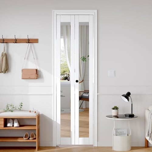 Preassembled Bifold Mirrored Barn Doors for 24x80 24"x80" White