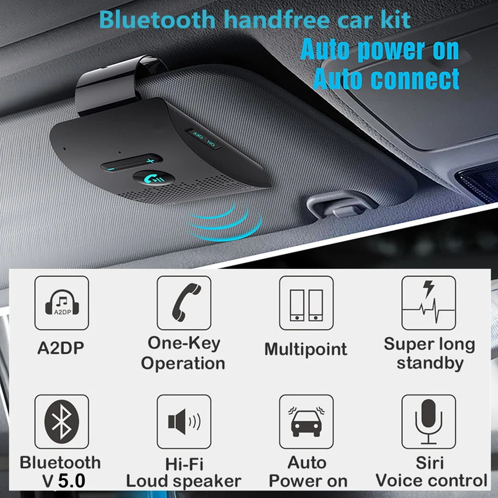 Bluetooth Speaker Handsfree Car Kit Sun Visor Clip Wireless Audio Receiver Speak