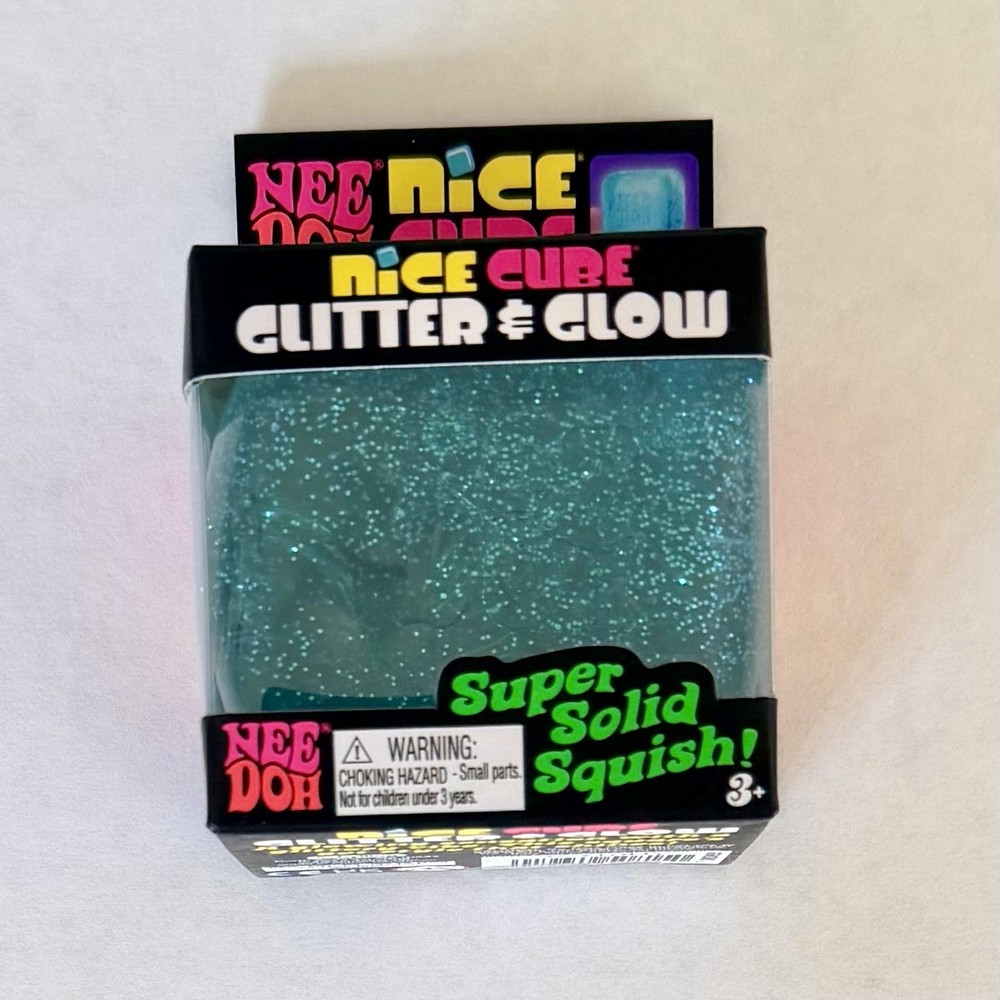 Nee Doh Nice Cube Super Solid Squish! - Blue Glitter & Glow