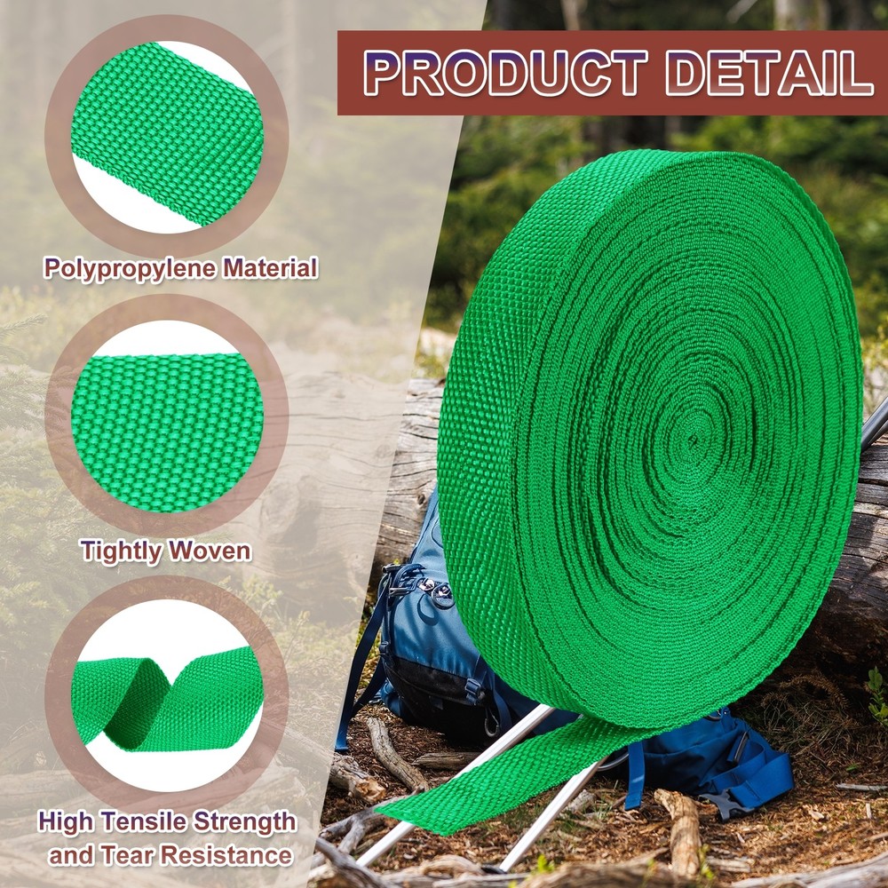Nylon Webbing Strap, 22 Yards x 1" Polypropylene Flat Webbing Strap (Green)