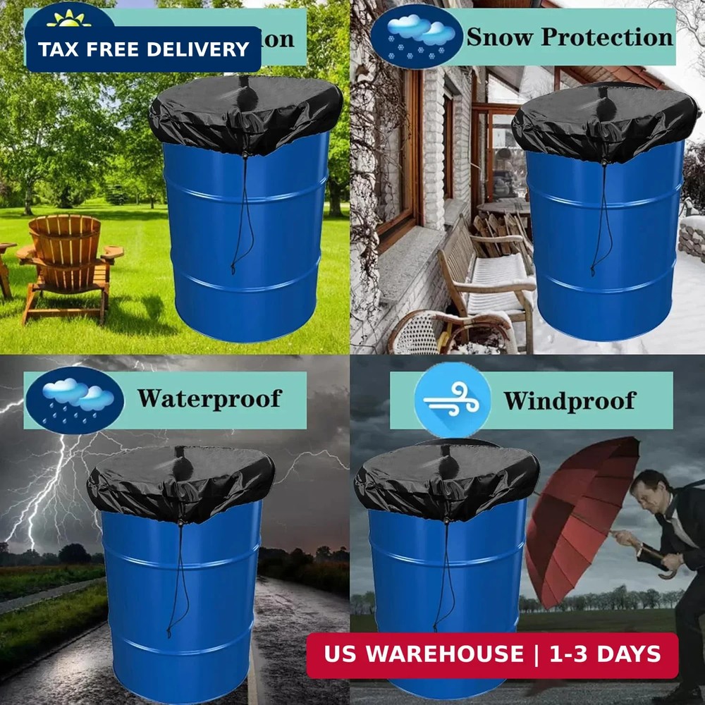 55 Gallon Drum Cover - 2 PACK Stretchable Adjustable Drum Cover with Drawstring,