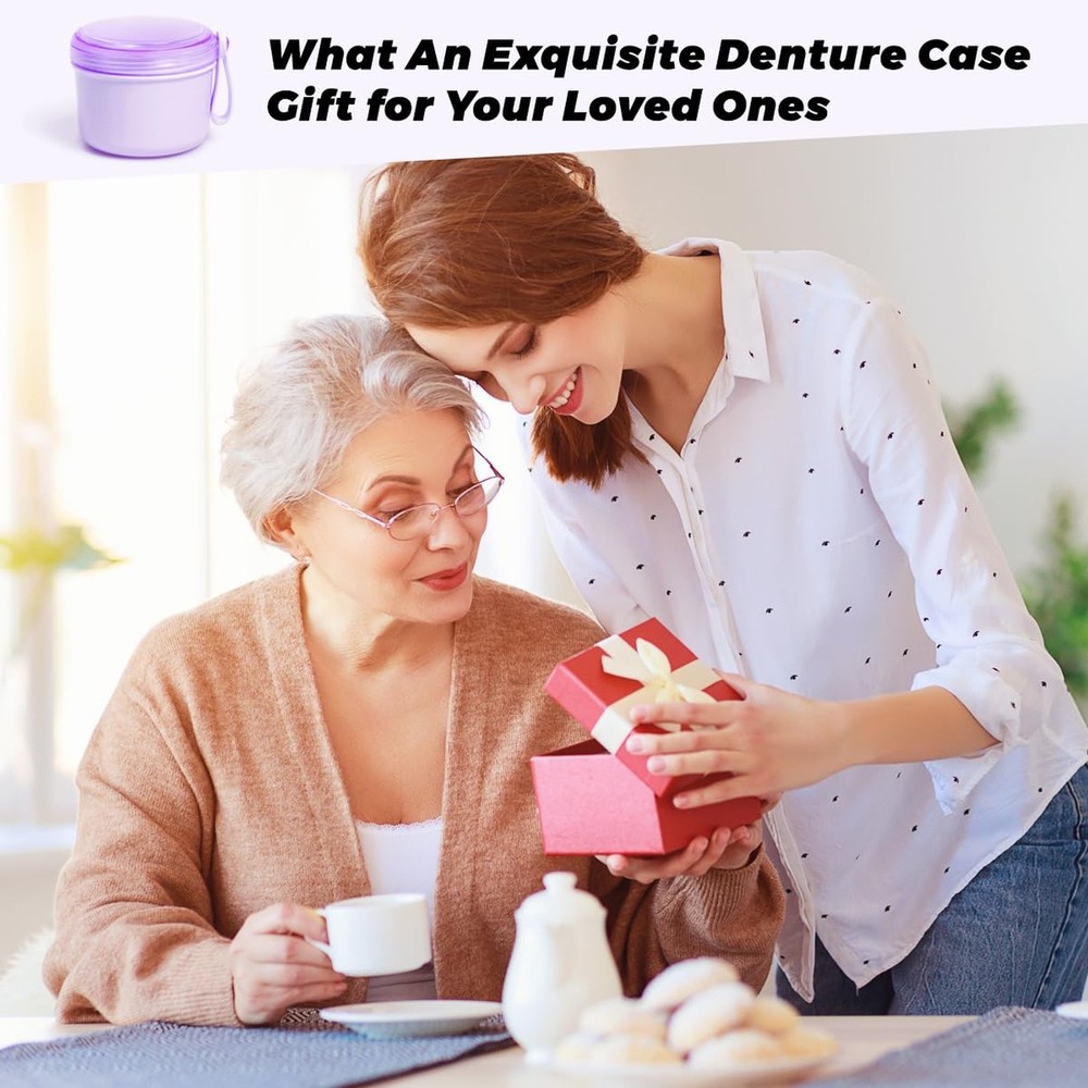 Large Denture Case, No-Leak Denture Container Cups for Soaking Full & Partial...