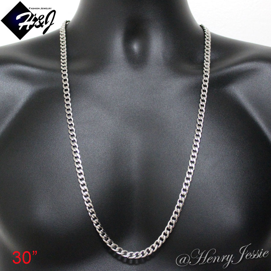 18"-40"MEN Stainless Steel 4/5/6/7/8.5/9.5/12mm Silver Cuban Curb Chain Necklace