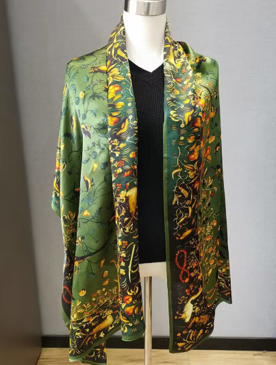 Women Square 100% Mulberry Silk Scarf Vintage Shawl Print Hand Rolled Gift 180cm