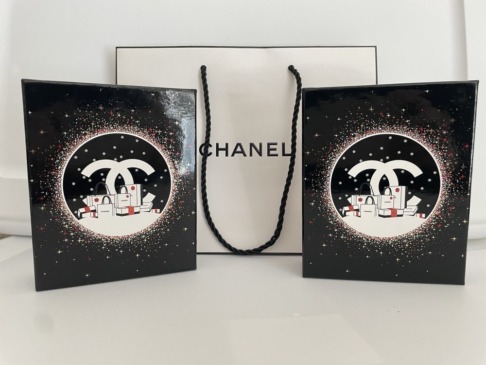 2 Authentic Limited Editions CHANEL Holiday Square Empty Gift Box Bag Boxes
