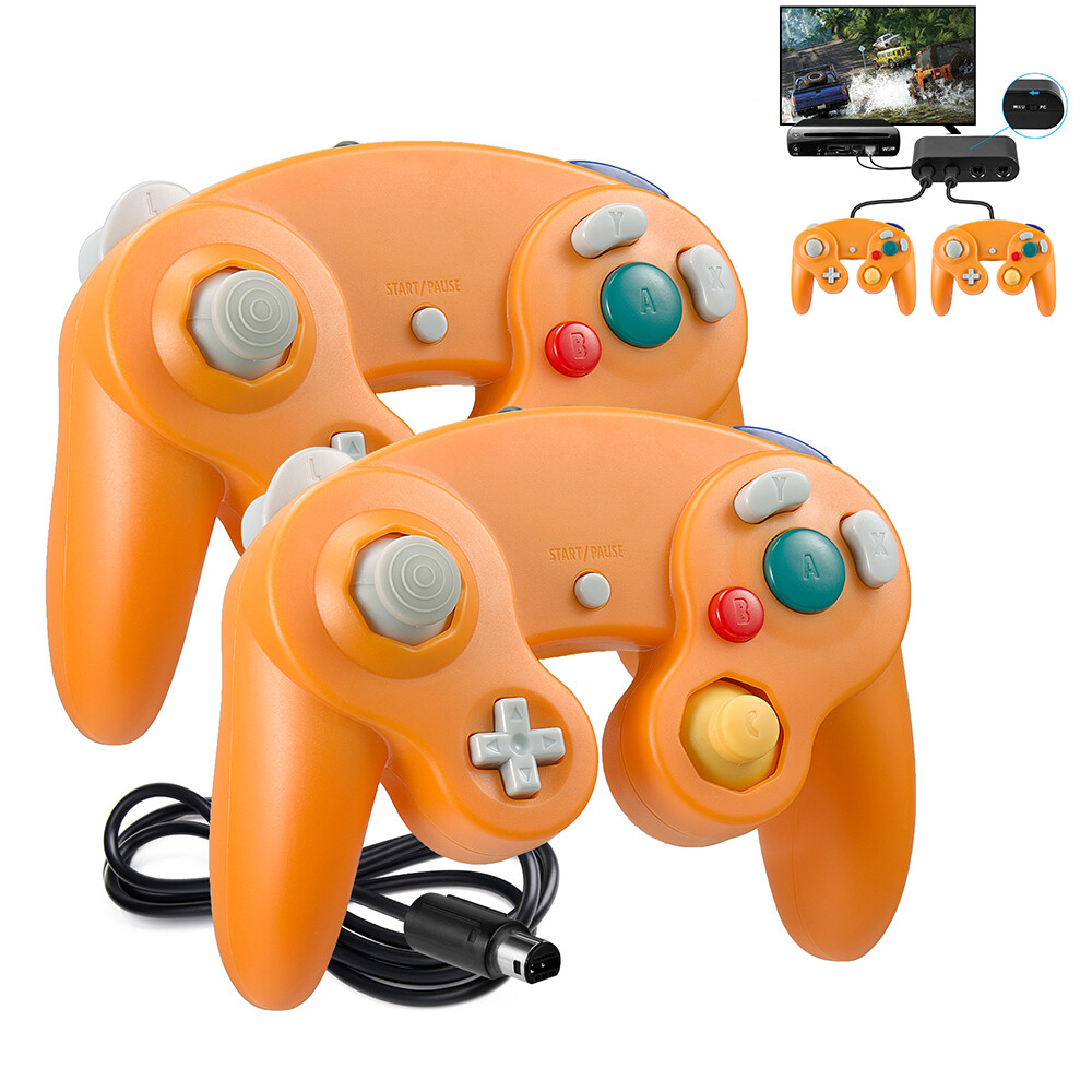 2 Pack Classic Wired Controllers Gamepad For Nintendo Gamecube GC Orange