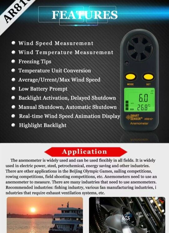 SMART SENSOR Digital Anemometer Handheld Air Wind Speed Velocity LCD Portable AU