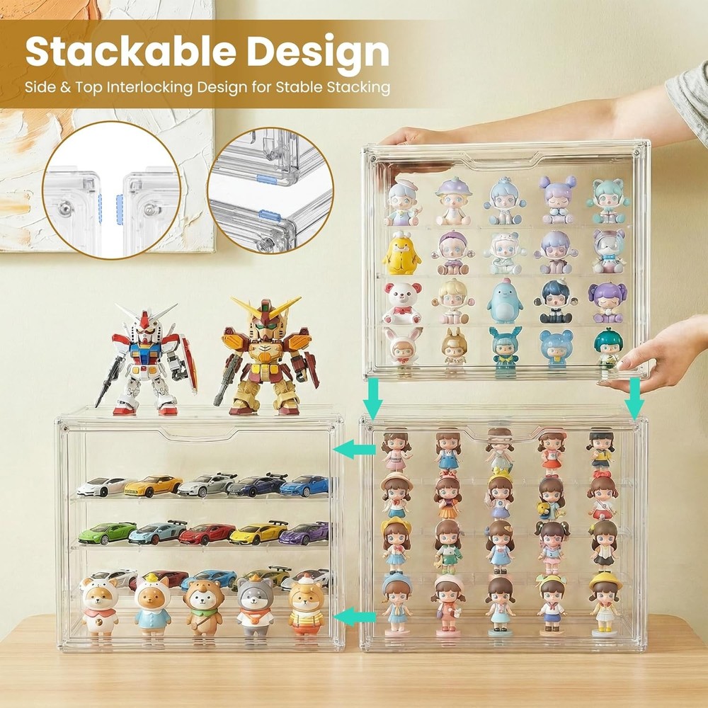 Acrylic Display Case Large 4-Tier Stackable Clear Box Collectibles Storage Box