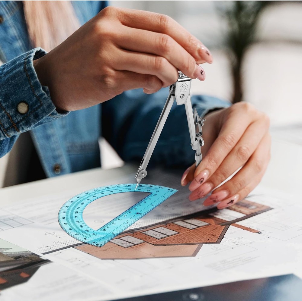 Geometry Math Set: Compass & 6-Inch Protractor for Precision Drawing