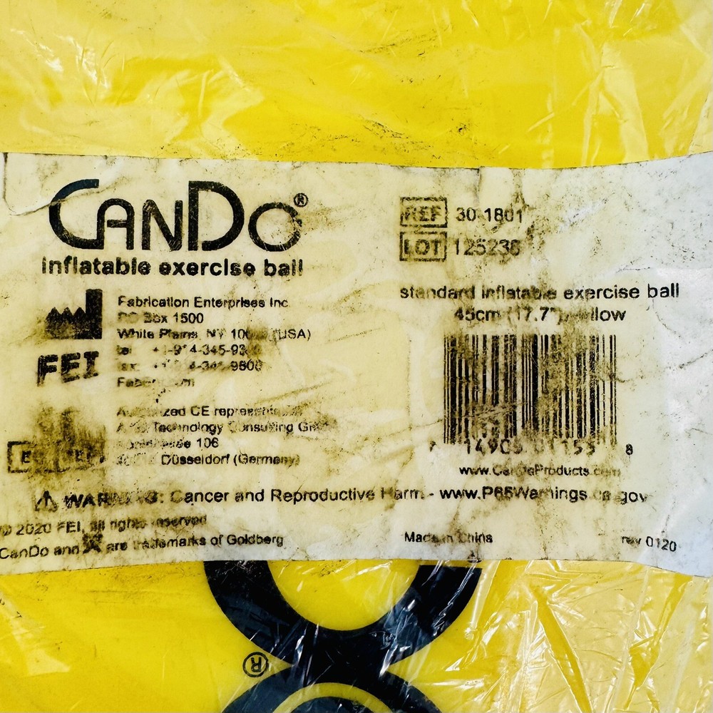 CanDo Inflatable Exercise Ball Yellow 17.7" 45cm