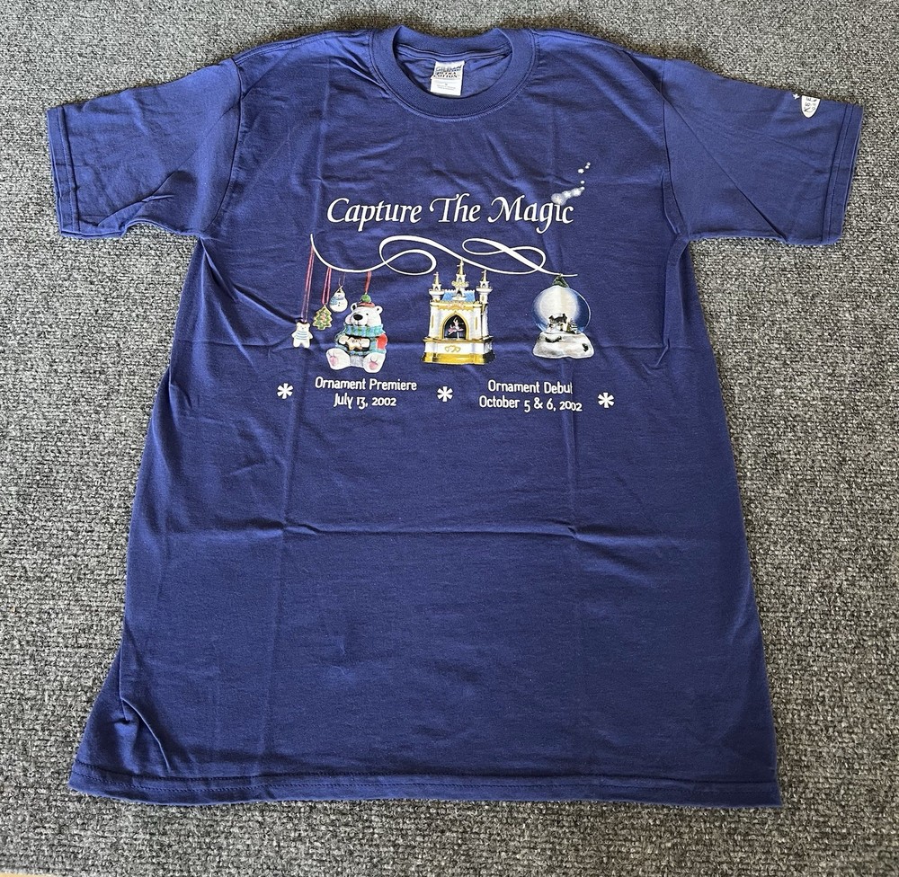 Hallmark Y2K T Shirt “Capture The Magic” 2002 Keepsake Ornaments Blue Medium