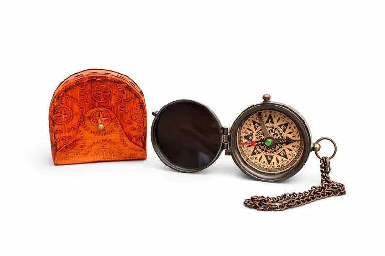 Brass Calendar Compass with Leather Case | Nautical Gift