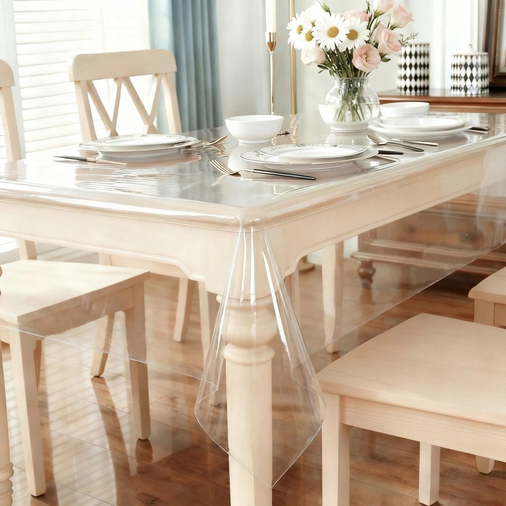 Clear Plastic Tablecloth Protector 100% Waterproof Vinyl Table Cover Rectangl...