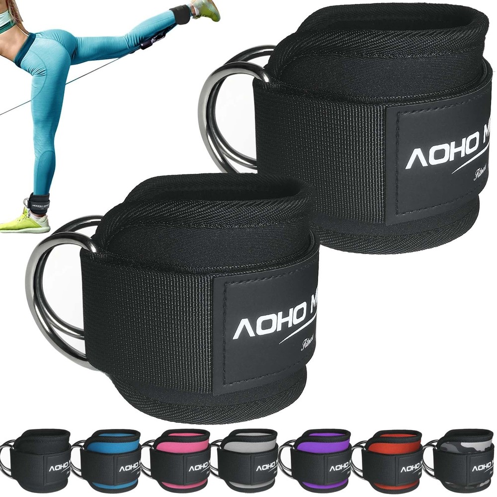 AOHO MOOON Ankle Strap for Cable Machine Attachments, gym Pair, Black - Pair