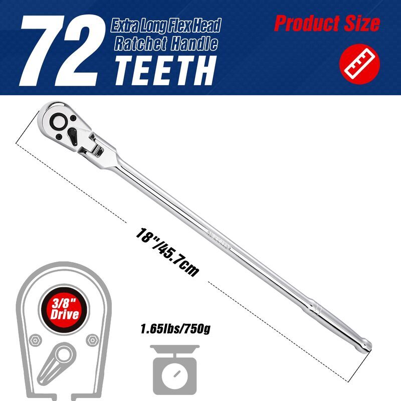 WORKPRO 3/8" Drive Extra Long Flex Head Ratchet 18" Ratchet Handle Quick Release