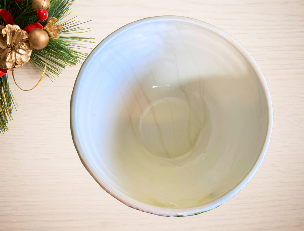 Holly Tree Round Bowl Embossed, Hand-Painted Design