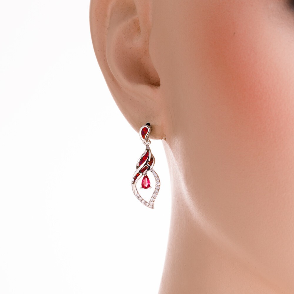 3x5 Simulated Ruby Red Fire Opal Silver Filled Jewelry Drop Pierced Earrings