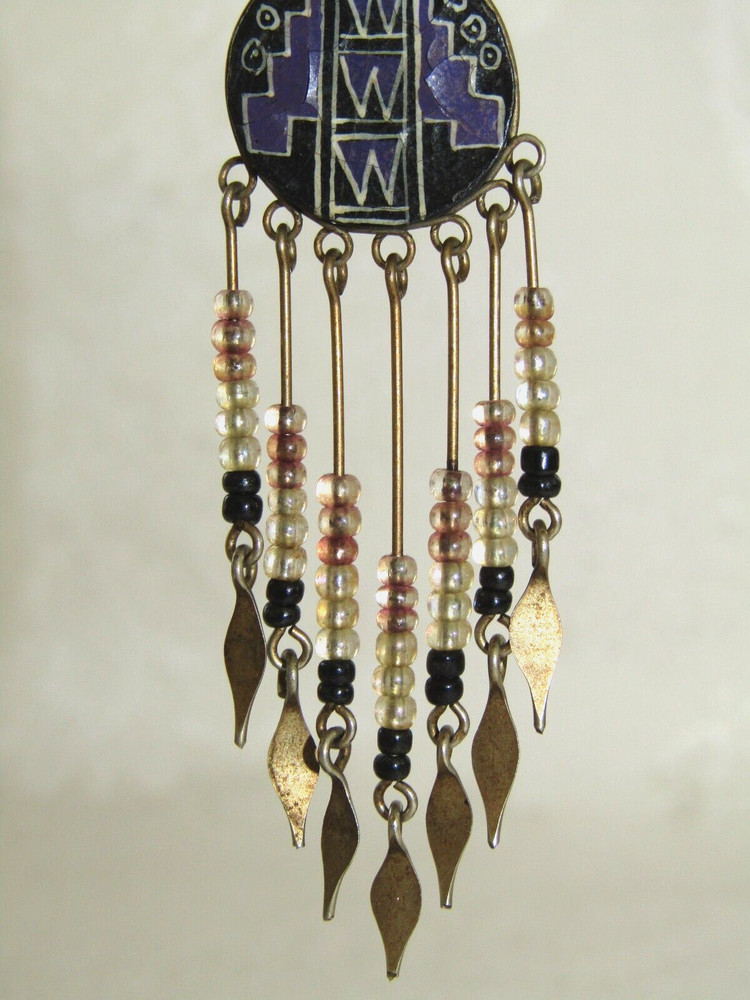 Handmade Hand Painted Boho Beaded Drop Dangle 3.5" Hook Earrings