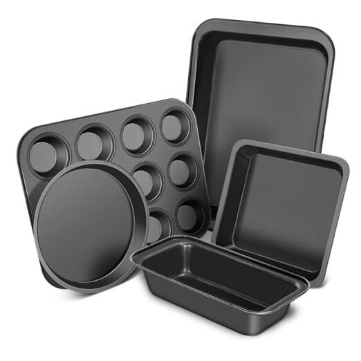 Baking Pans Set, 5-Piece Nonstick Bakeware Sets with Round/Square Cake Black