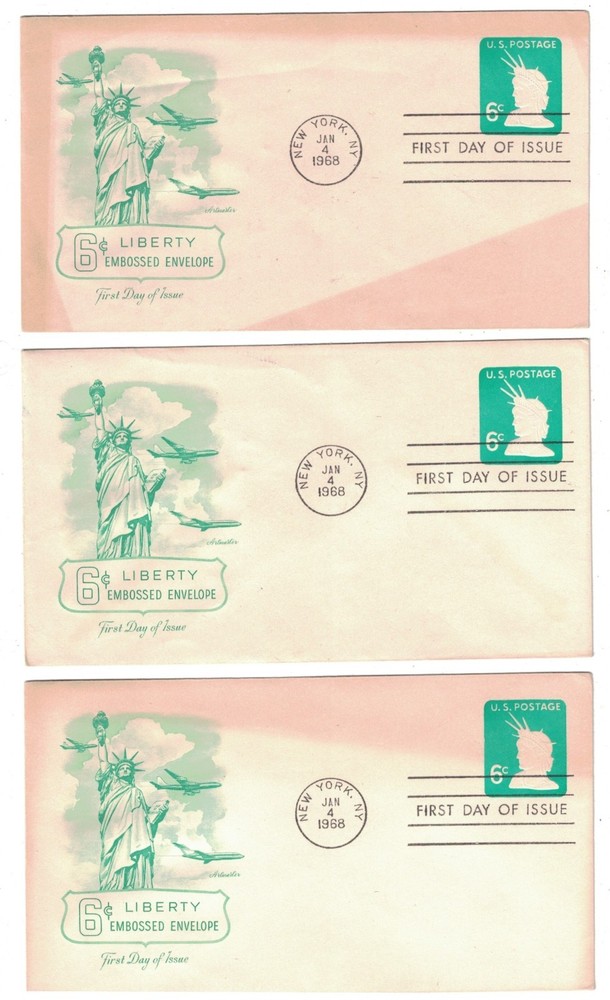 8 1968 FDC .6 CENT LIBERTY EMBOSSED ENVELOPE ARTMASTER CACHET ALL UNADDRESSED