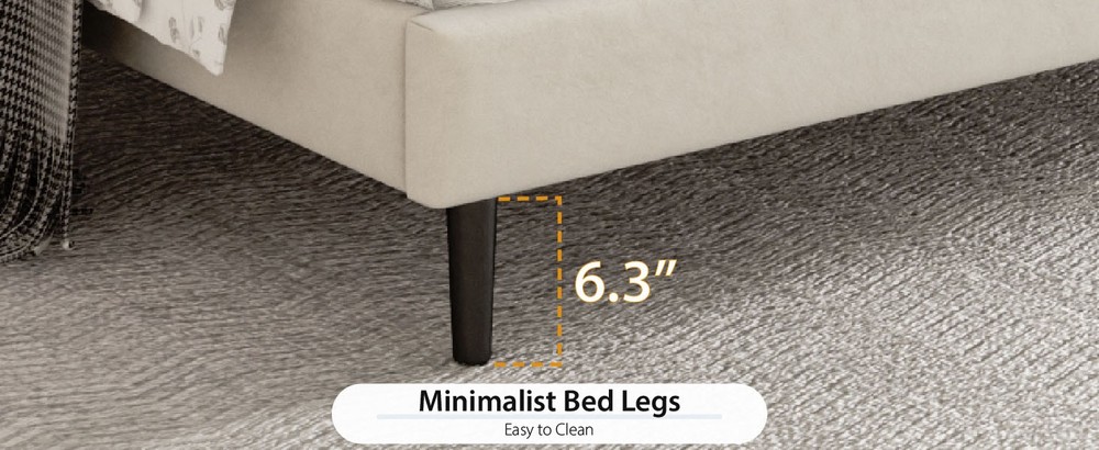 Upholstered Platform Bed Large Size Frame With LED Light And Charging Function