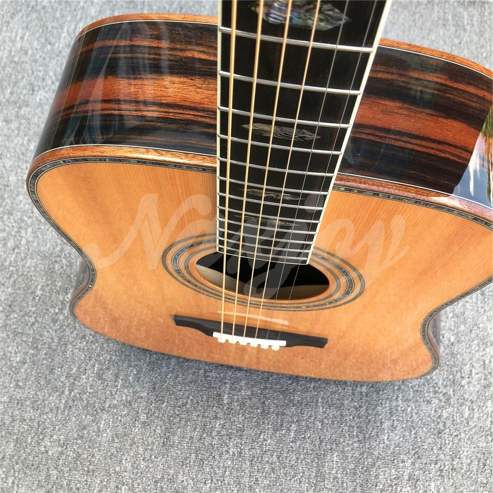 41" Solid Cedar D Type Acoustic Guitar Cocobolo Body Abalone Ebony Fingerboard
