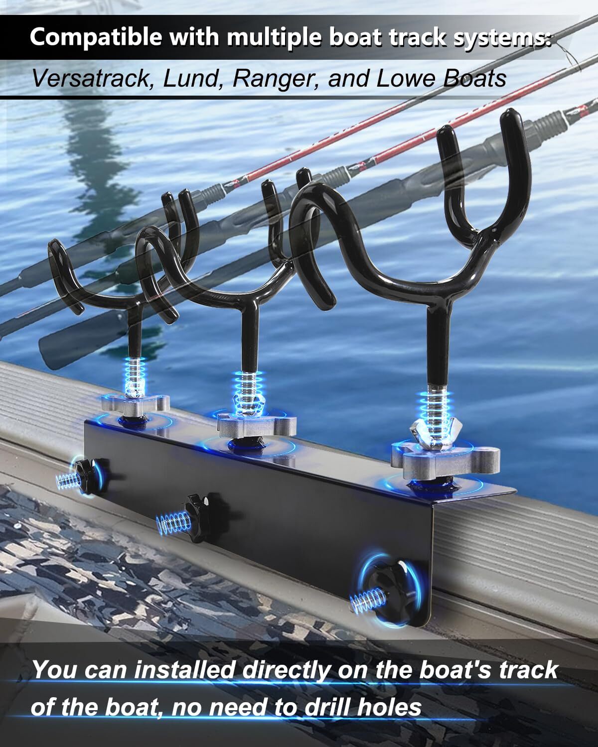 Boat Track System Rod Holder with Power Lock and Track Adapter
