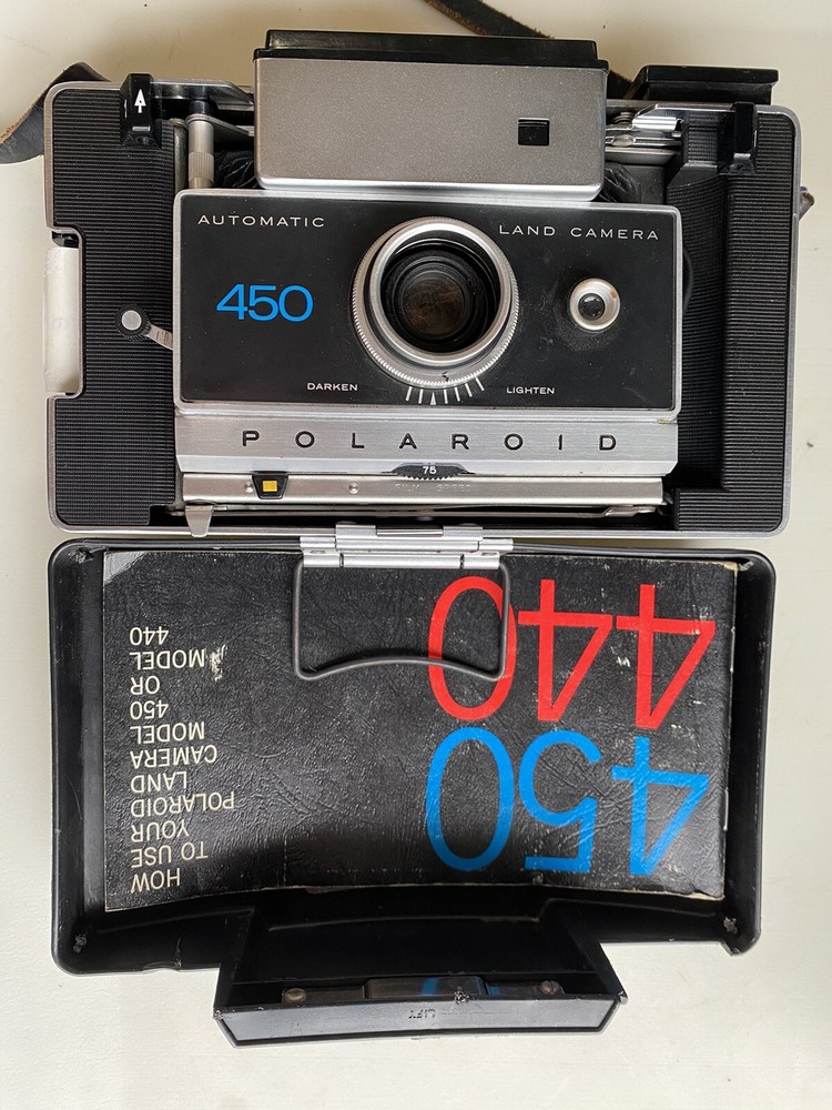 Vintage Polaroid 450 Untested Land Camera w/ Attachments, Accessories, & Case