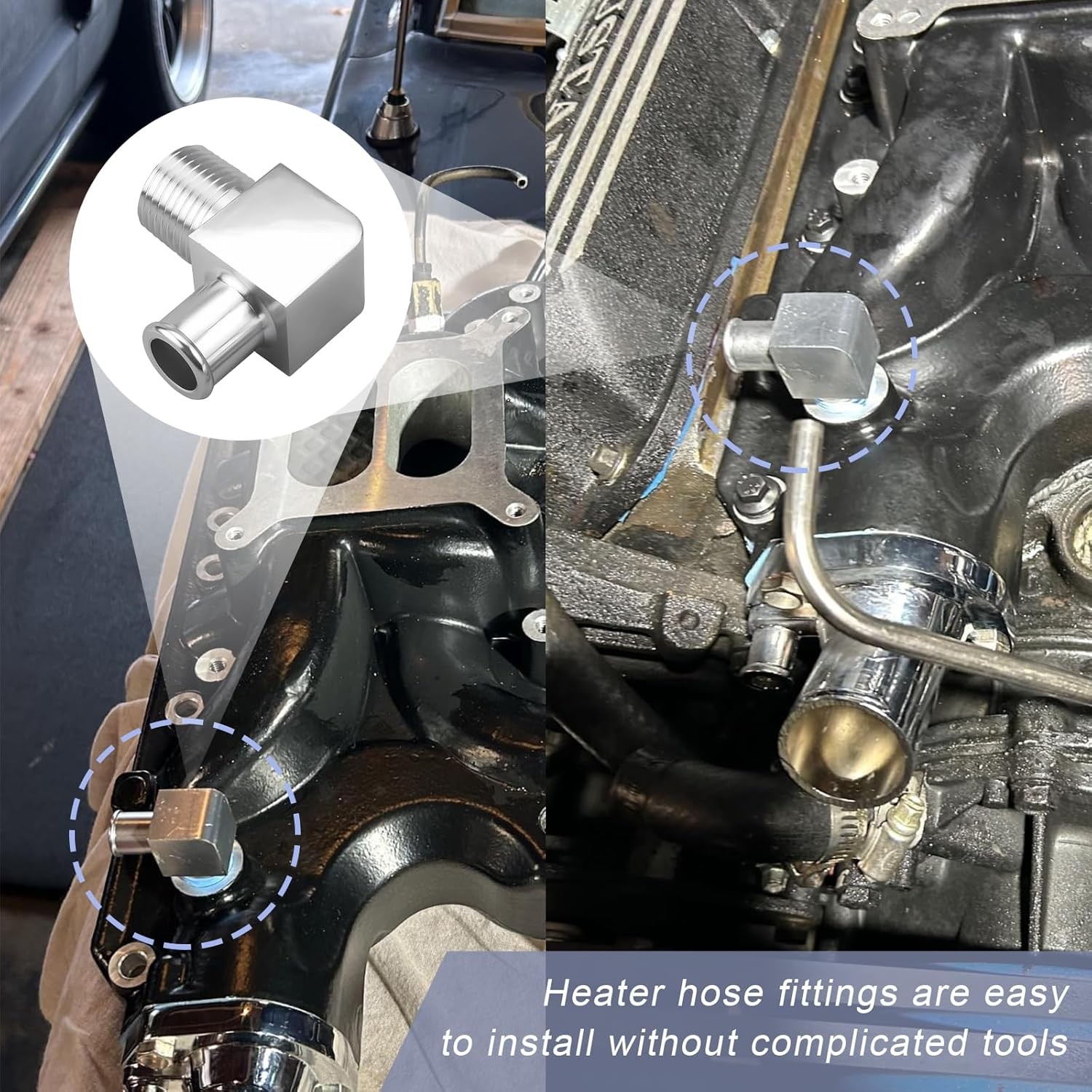 Heater Hose Fitting, 90 Degree Durable Aluminum Alloy Heater Hose Connector, Rus