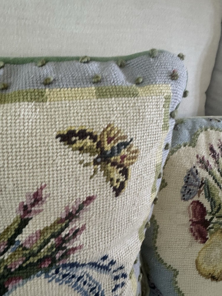 Artisan Made Fruit and Vegetables Needlepoint Accent Pillows signed SW