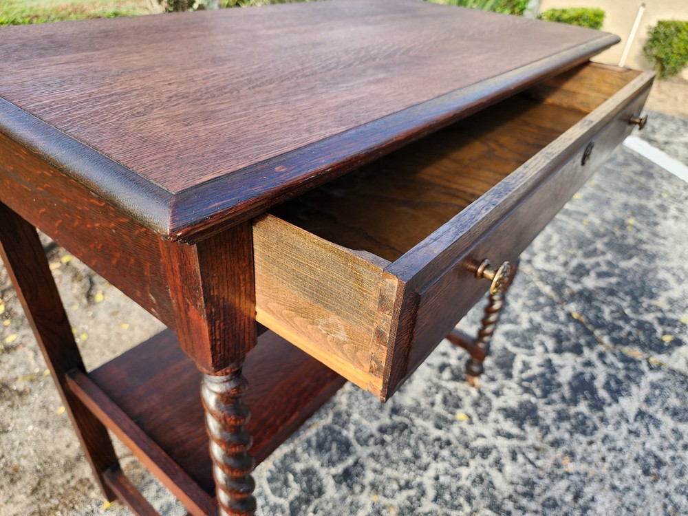 Ewardian Barley Twist Oak side / serving table on custers c.1900