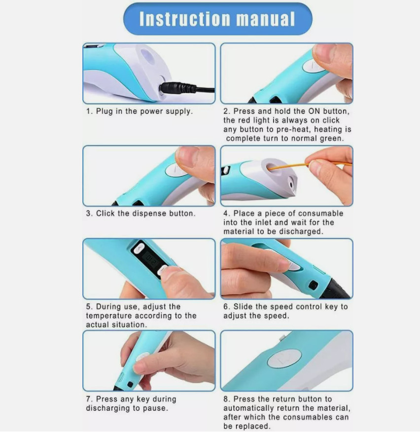 3D Printing Pen Set 3D Drawing Pen with Led Display 3 Color Filament Kid Gift