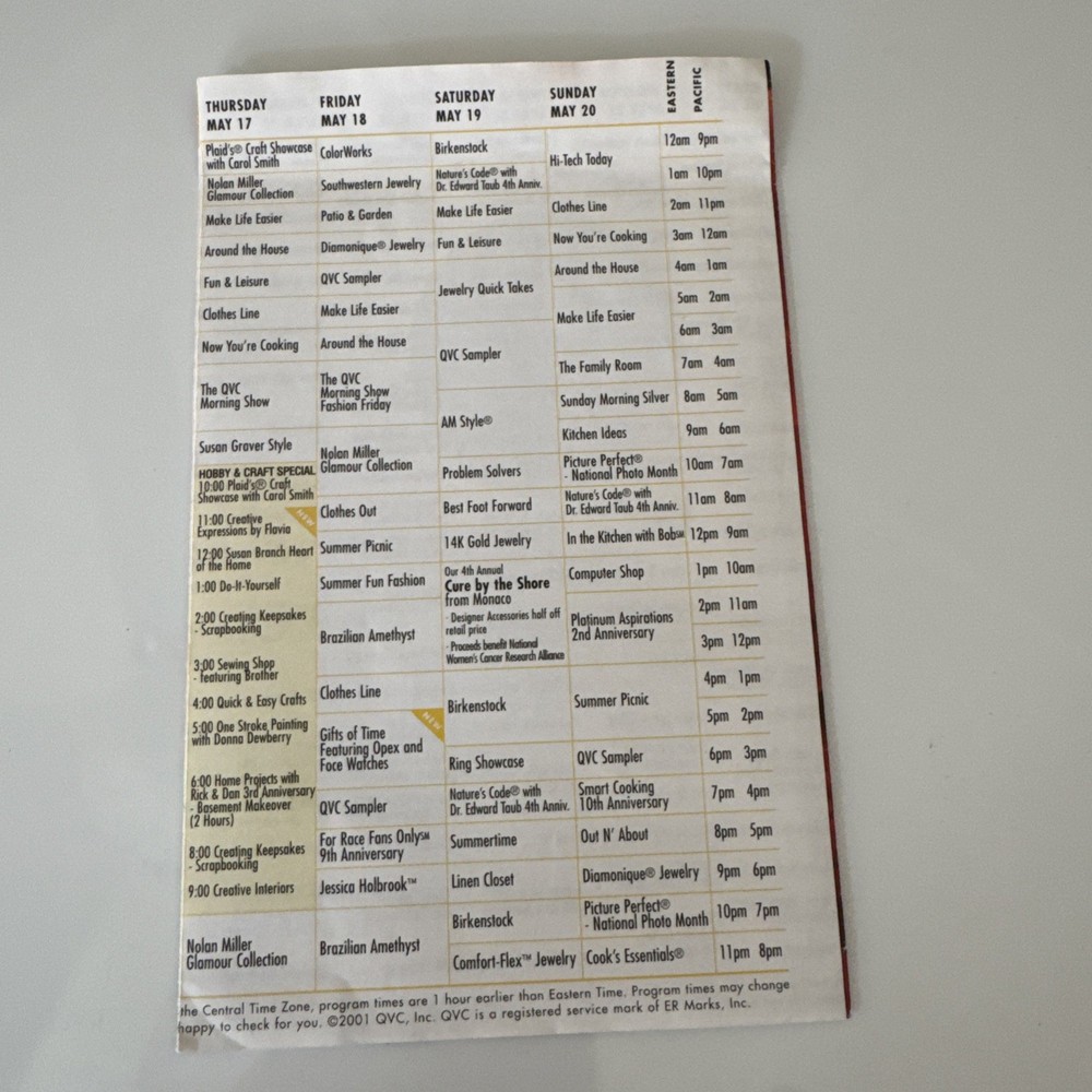 QVC Program - From April 23 through May 20, 2001