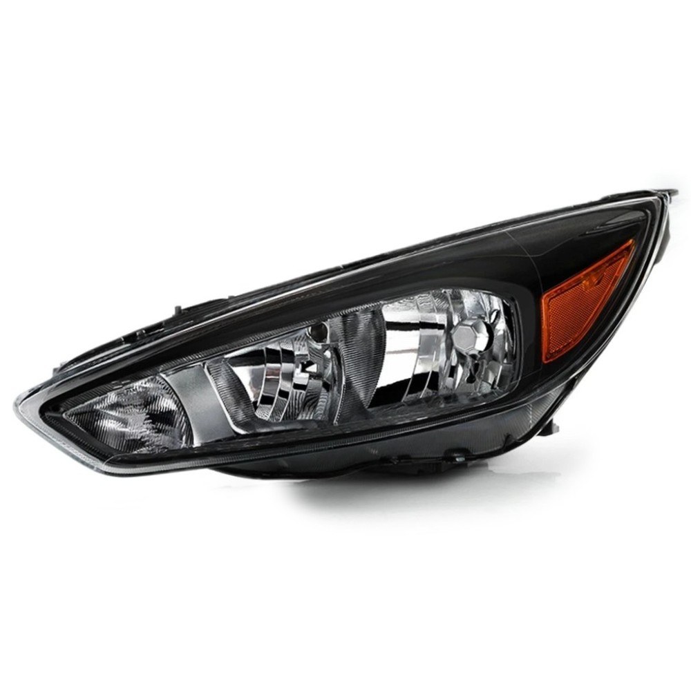 Halogen Headlight For 2015-2018 Ford Focus Black Bezel w/ Bulbs Driver Left Side