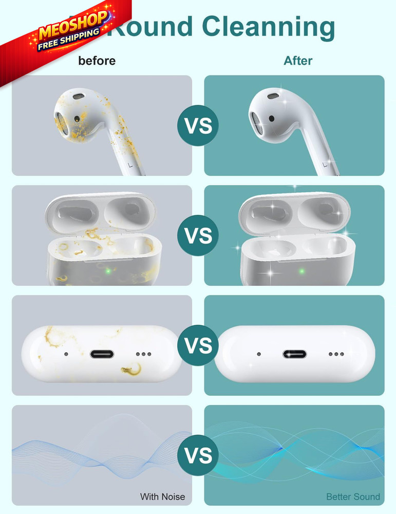 2 Pack Cleaner Kit for Airpods Pro 4 3 2 1, Multi-Function Cleaning Pen White