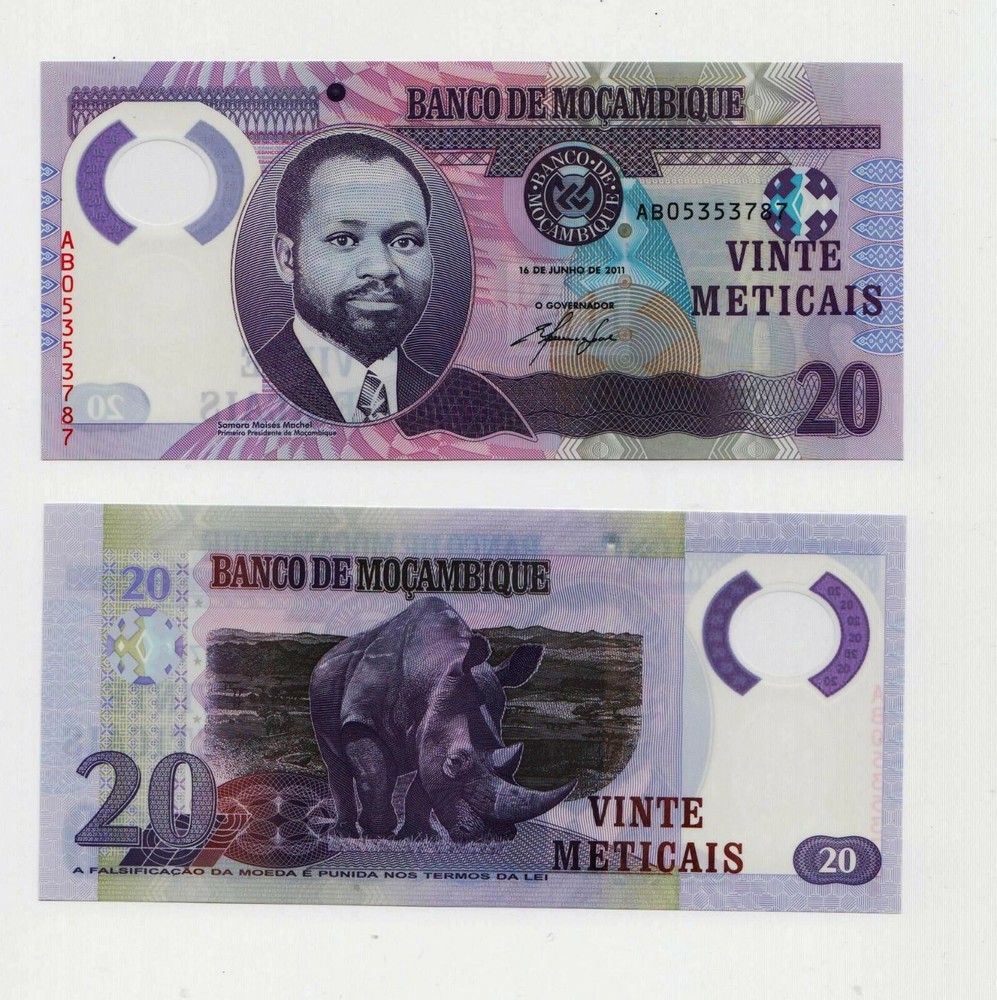 MOZAMBIQUE: 20 Meticles Polymer  2011 Issue UNC condition