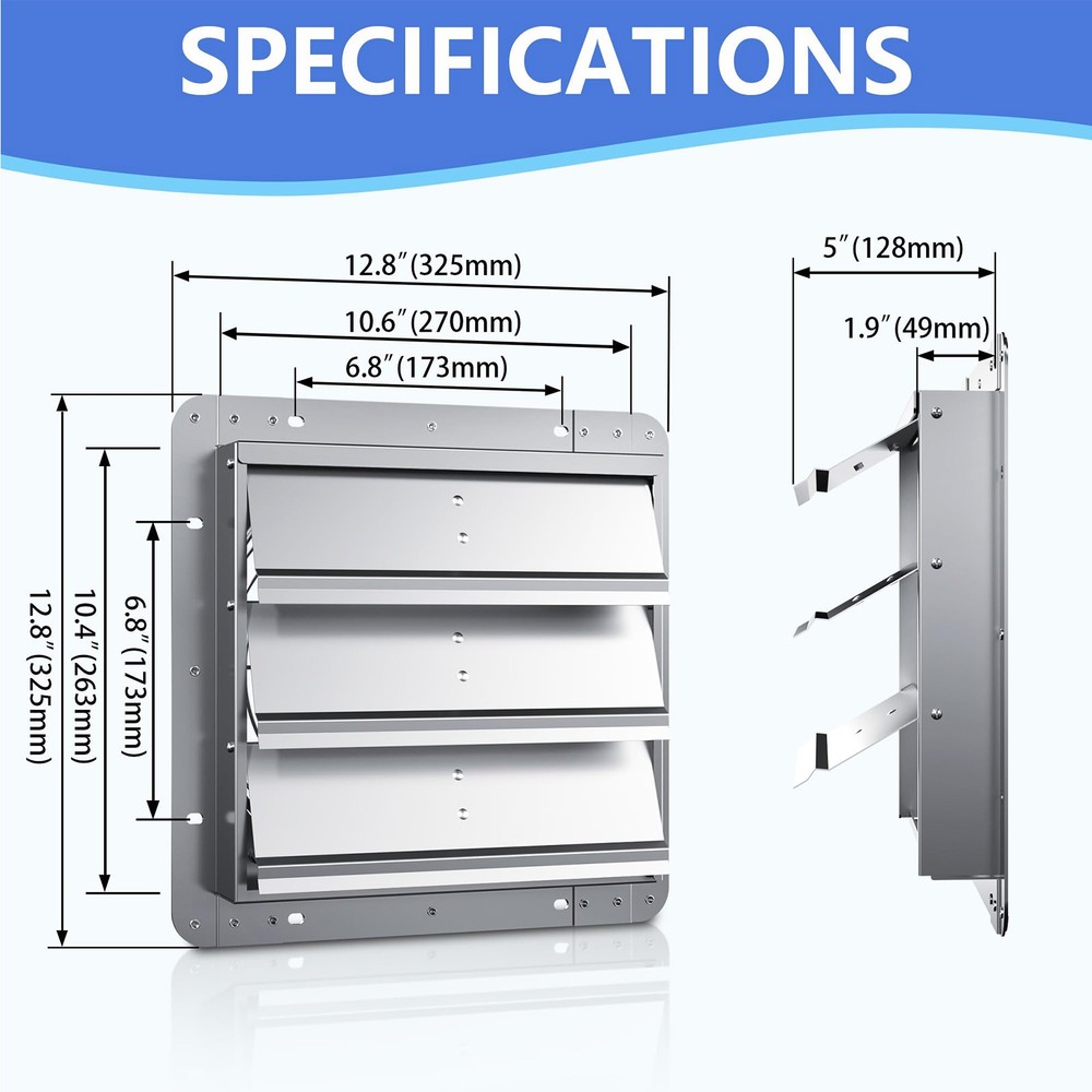 Shutter Louver Vent 10"12" 16" Galvanized Sheet Spraying Automatic No Fan Blade