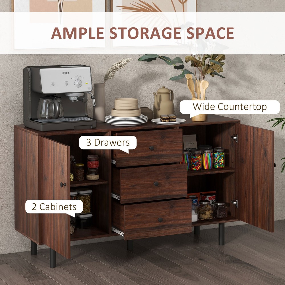 Rustic Brown Sideboard with 2 Cupboards 3 Drawers and Adjustable Shelves