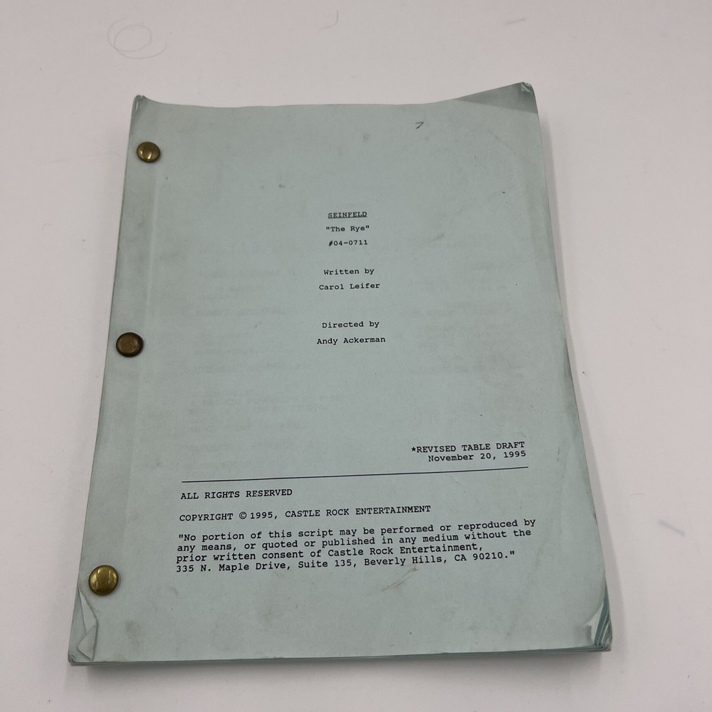 1995 Seinfeld Used Television TV Sitcom Script "The Rye" Revised Table Draft