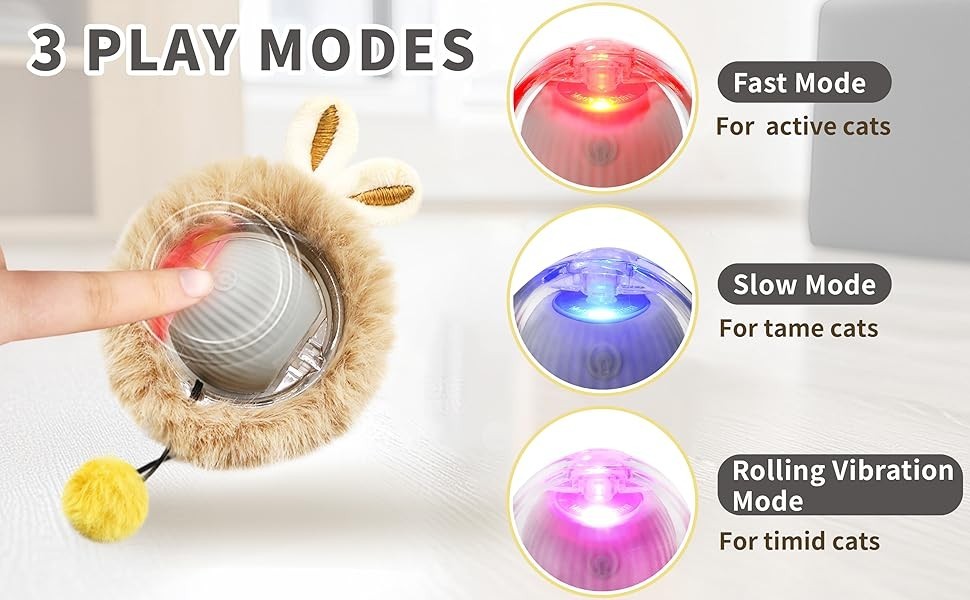 Interactive Cat Toy Ball Fast Rolling in Pouch, Motion Activate Chirping Sensory